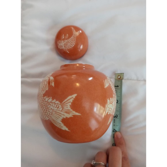 Vintage Neiman Marcus Porcelain Koi Ginger Jar - Picture 9 of 9
